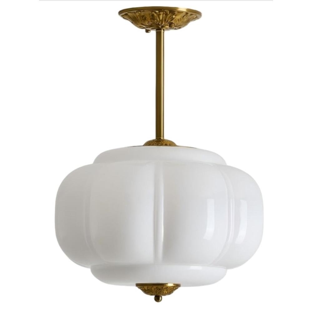 LIGHTLAND 15” Milk Glass Ceiling Light Semi Flush Pendant White Open Box